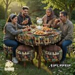نمای از میز صبحانه طرحدار با ۴ پاف و میز کد P116