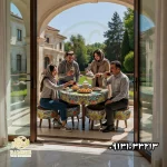 میز صبحانه طرحدار با ۴ پاف و میز کد P117