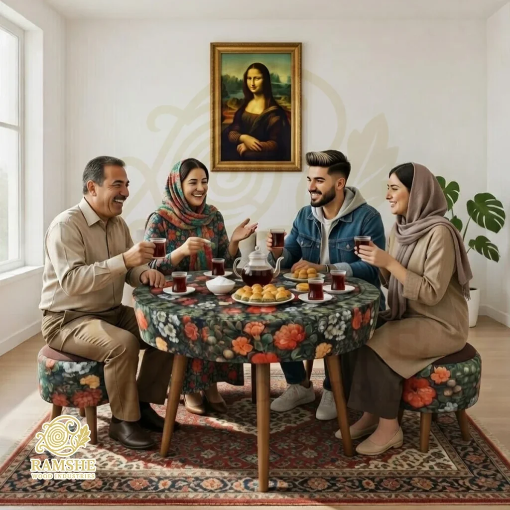 نمای از میز صبحانه با ۴ پاف و میز کد P120