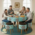نمای از میز صبحانه طرح دار با ۴ پاف و میز کد P123