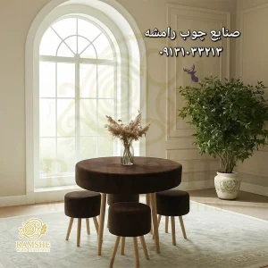 محیط داخلی میز صبحانه با ۴ پاف و میز کد P125