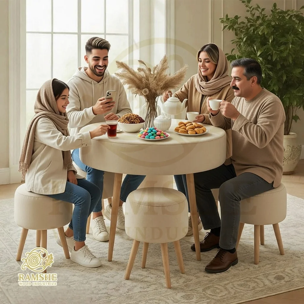 میز صبحانه با ۴ پاف و میز کد P126 رامشه وود